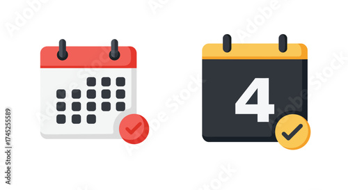 Two colorful calendar icons showing dates with checkmark confirmations