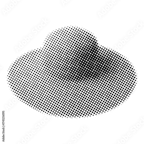 Black and white abstract illustration of a fedora hat in halftone style