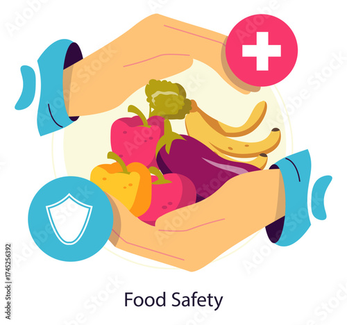Hands Holding Fruits for Food Safety Vector Illustration