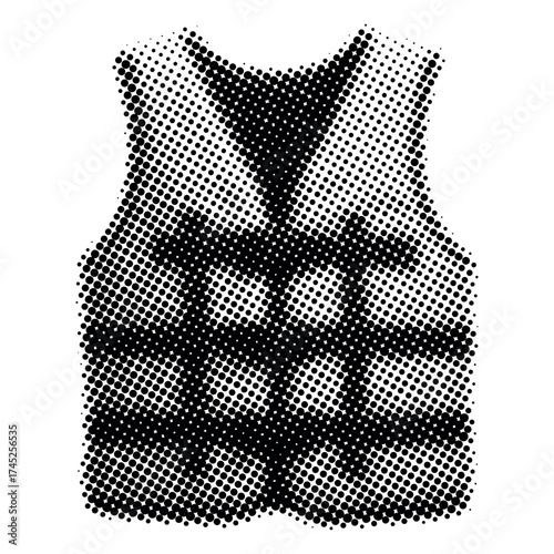 Halftone pattern life jacket illustration in black and white