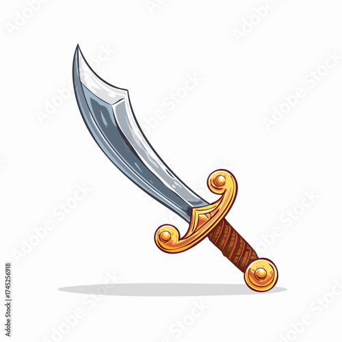 Ornate curved saber sword with golden hilt