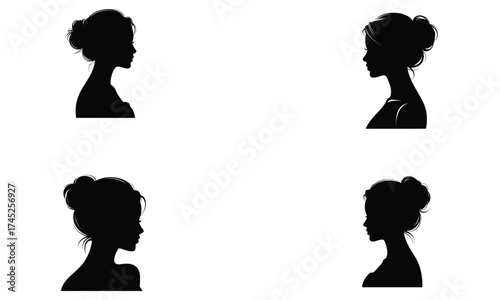 Silhouette of woman with bun hairstyle in profile view
