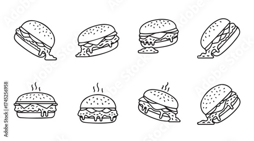 Wallpaper Mural Set of eight hand-drawn burger icons with melting cheese and steaming effects vector Torontodigital.ca