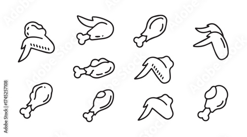 Hand drawn chicken wings and drumsticks collection realistic food sketch elements for culinary design vector