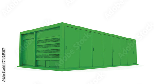 Green industrial generator enclosure isolated on a clean white background