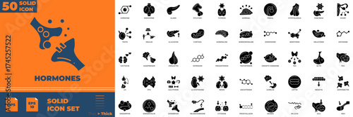 Hormones Solid Editable Icons set. Vector illustration in modern thin solid style of hormones icons: molecular, science, stroke, etc