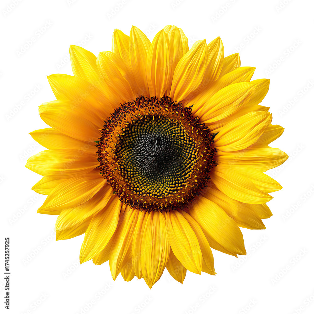 Fototapeta premium Bright Sunflower Bloom with Vivid Yellow Petals and Detailed Center on Transparent Background