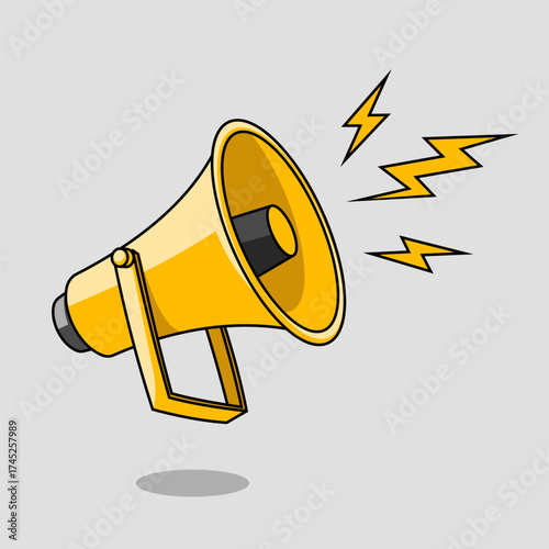 Megaphone icon isolated on grey background, loudspeaker symbol for announcement or alert.