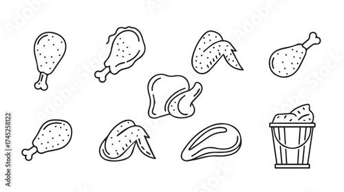 Hand drawn chicken pieces set appetizing food elements for recipes and menus vector