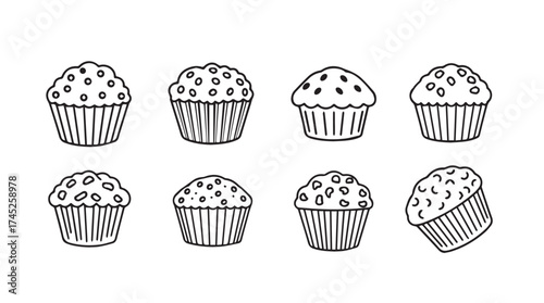 Hand drawn chocolate chip muffins seamless pattern sketchy food bakery dessert delicious vector