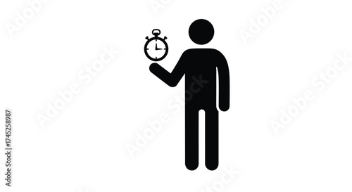 A simple black silhouette of a person holding a pocket watch aloft