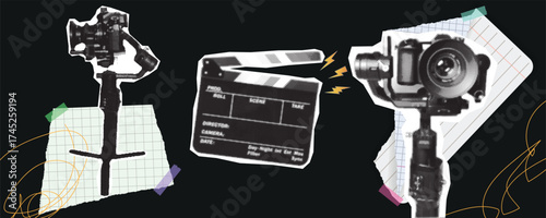 Camera on Gimbal and Clapperboard Cinematic Collage