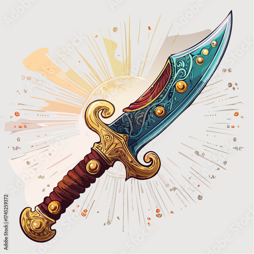 ornate dagger with sunburst background