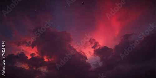 Orange sunset light illuminates the dark, dramatic cloudscape above the fiery forest