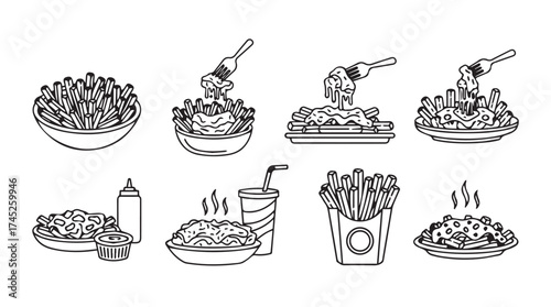 Collection of delicious fast food items and drinks hand drawn sketch style for culinary projects vector