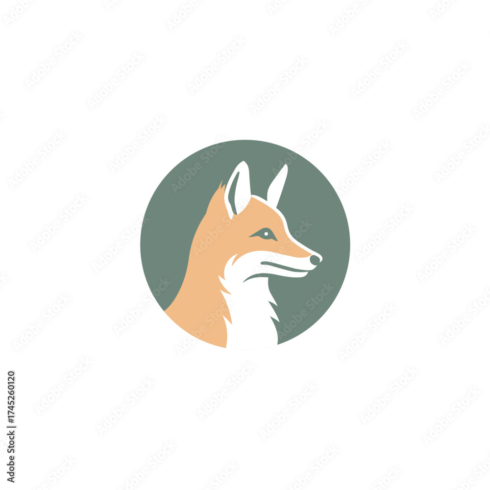 Obraz premium Stylized Fox Profile in a Green Circle, Orange and White Colors