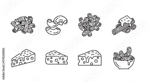 Set of hand drawn food icons featuring pasta broccoli cheese and salad for culinary design elements vector