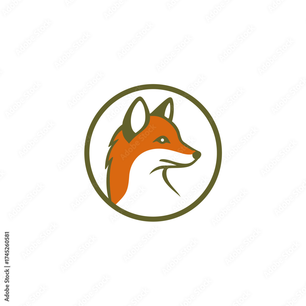Obraz premium Stylized Orange Fox Head Profile Inside a Green Circle Logo Design