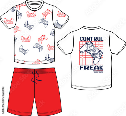boys t shirt with shorts video game  t shirt print illustrations vector art