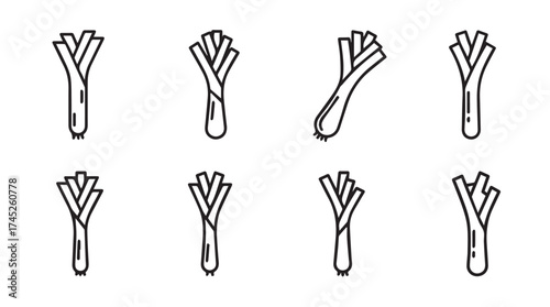 Collection of fresh green onions sketch drawings representing healthy food and cooking ingredients vector