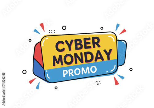 Cyber Monday promotional banner with colorful geometric elements  