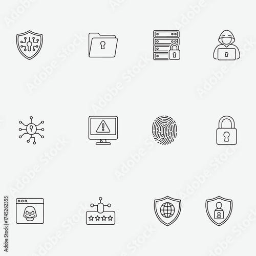 Cybersecurity Icons: Protection, Hacking, and Data Security Symbols