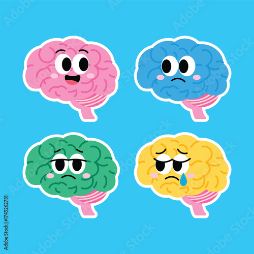Cute Cartoon Brain Characters Set