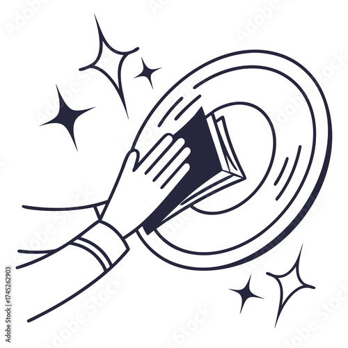 Hand cleaning a shiny plate with a cloth