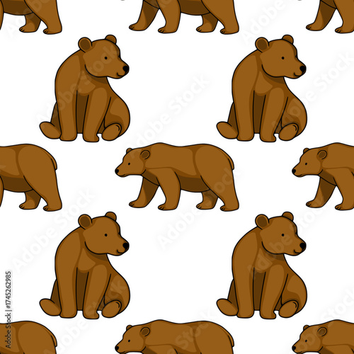 Charming vector pattern featuring various poses of brown bears on a clean white background, suitable for children's themes.