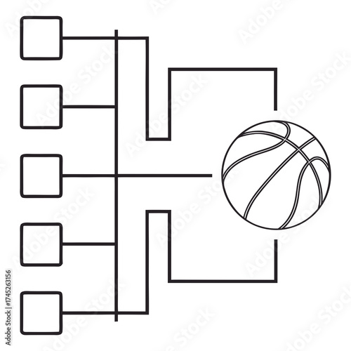 Basketball tournament bracket with empty slots and ball