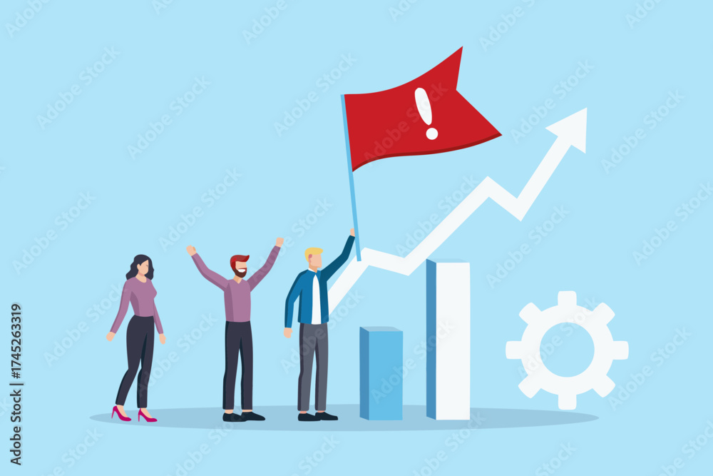 Fototapeta premium Team celebrating success with rising graph and achievement flag
