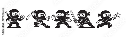 Dynamic ninja warrior illustrations for kids' activities or action-packed educational resources showcasing agility and martial arts mastery