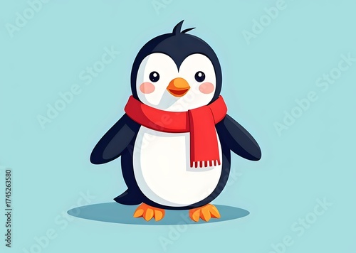 Cute Cartoon Penguin with Red Scarf
