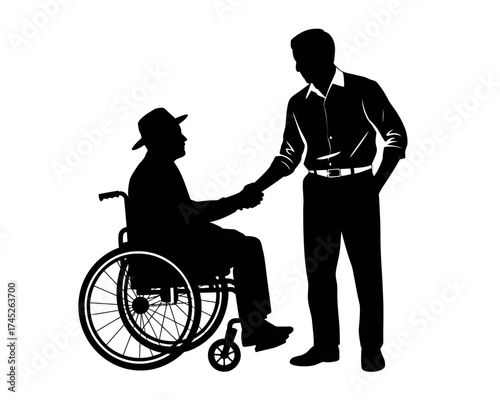 Offering Support Vector Graphic of Man Assisting Wheelchair User
