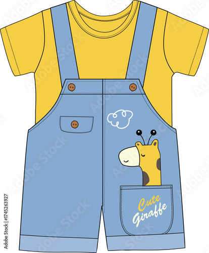 boys dungaree  with cute giraffe  print illustrations vector art