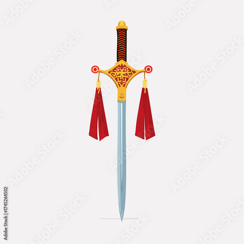 Ornate sword with red tassels
