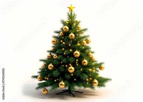 Festive Christmas Tree with Gold Ornaments