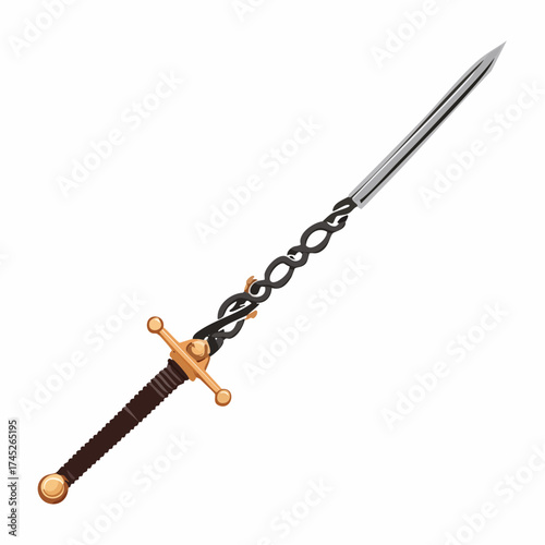 Ornate sword with twisted hilt isolated with transparent background