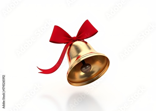 Golden Christmas Bell with Red Ribbon