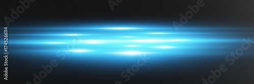 Futuristic blue neon light streaks, glowing energy beams with motion blur and sparkle effect, dynamic sci-fi speed wave isolated on transparent background, abstract luminous tech light design