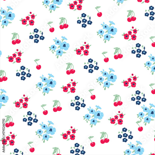 flower  with cheery all over pattern illustrations vector art