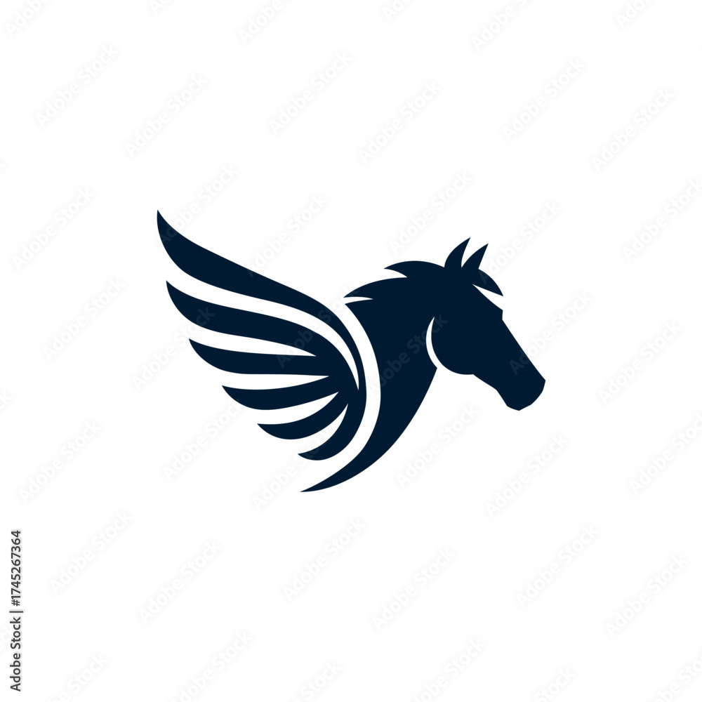 Fototapeta premium Elegant Navy Pegasus Logo: Winged Horse Silhouette Design