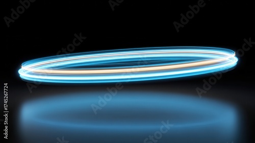 Abstract light painting with blue orange neon circle on black background