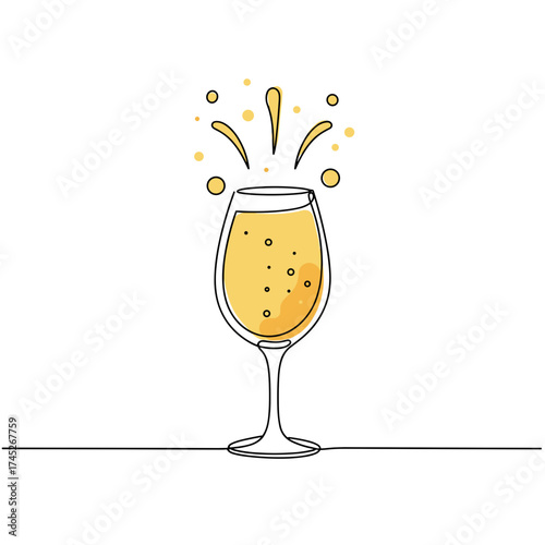 Champagne glass overflowing with bubbles and celebrating joy  