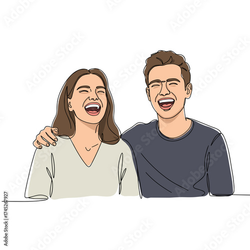 Playful couple laughing together in a cheerful and casual setting  