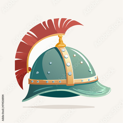 Roman helmet with red plume