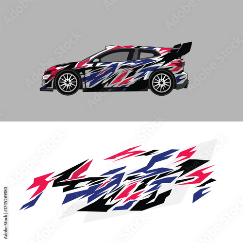Racing Car Livery and Rally Decal Design. Side Body Car Sticker with Abstract Vector Graphic