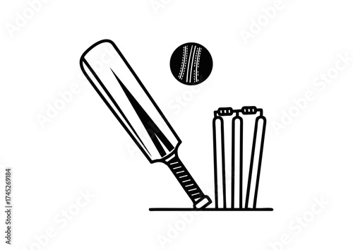 The Echo of the Pitch: A Minimalist Cricket Emblem Where Bat Meets Ball and Stumps Stand Still in the Silence Before Impact