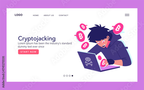 Cryptojacking Vector Illustration Showing Hacking Activity