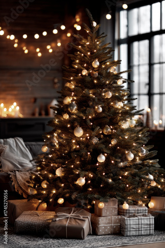 Cozy-style Christmas decoration with a Christmas tree